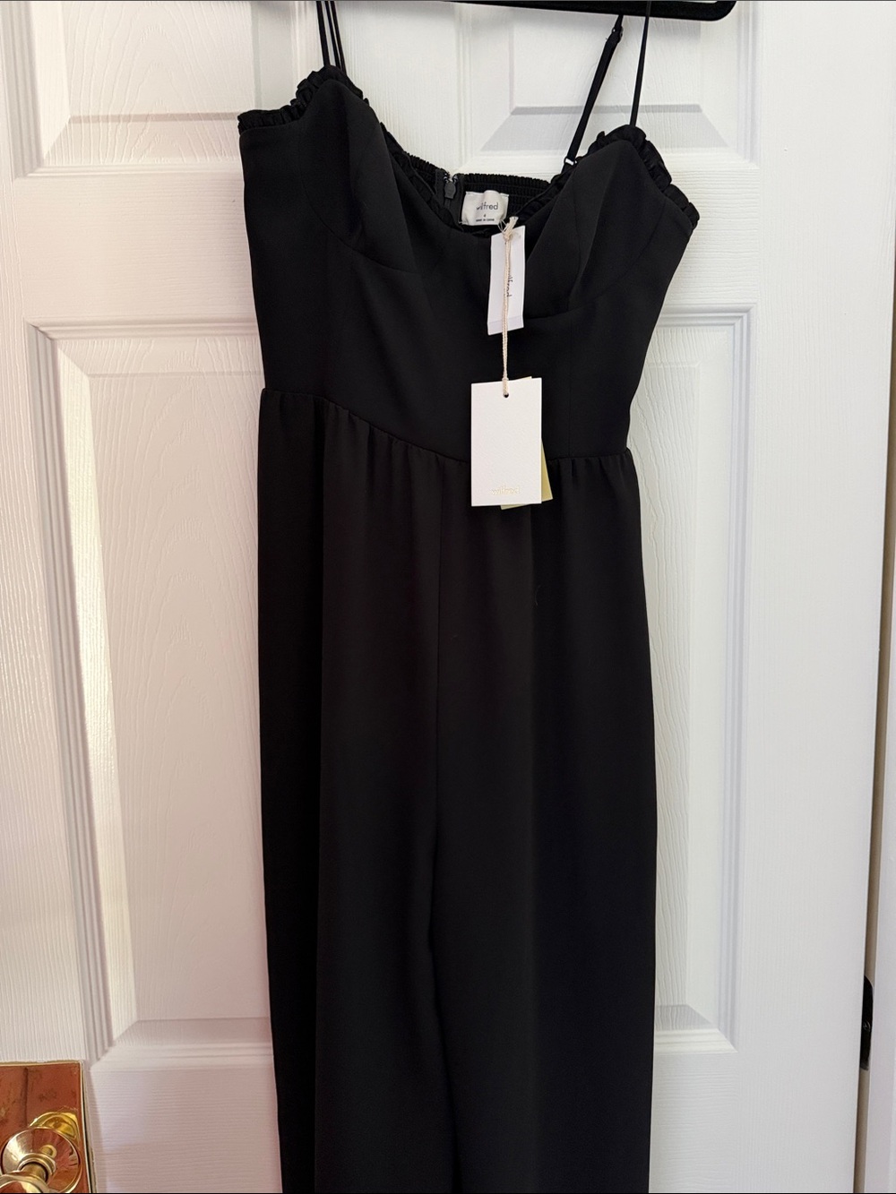 NWT Aritzia Wilfred Fable Jumpsuit Black Wide Leg Ruffle Bustier Size 4 - Picture 6 of 9